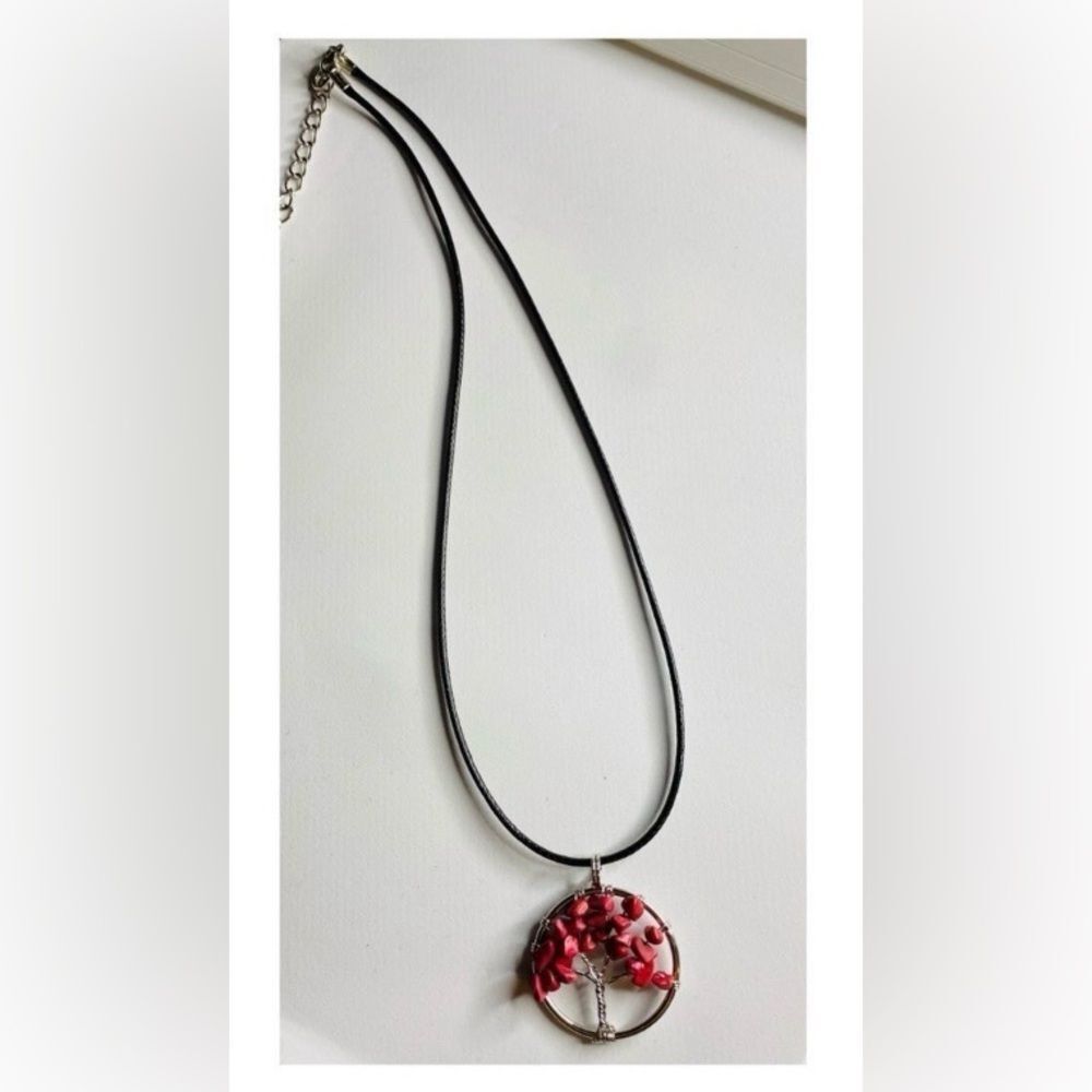 Red Coral Chip Tree of Life Pendant - Picture 3 of 6